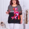Plus size μπλούζα με ριγέ και λουλούδια-κωδ 1356-1