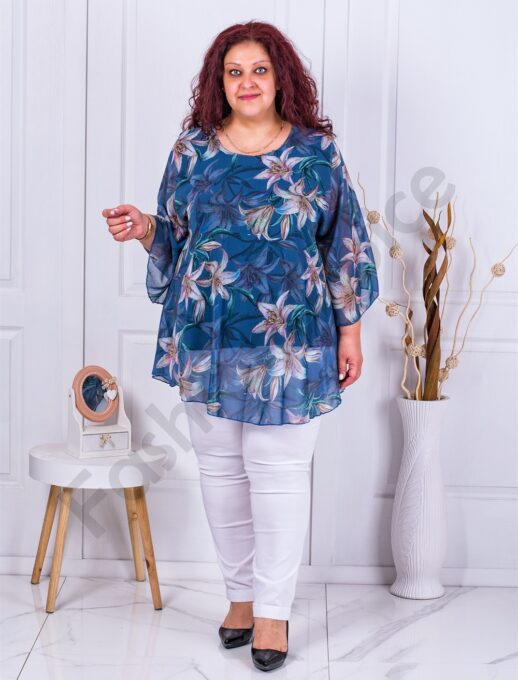 Plus size σιφόν τουνίκ φλοράλ-μπλε-κωδ 23222