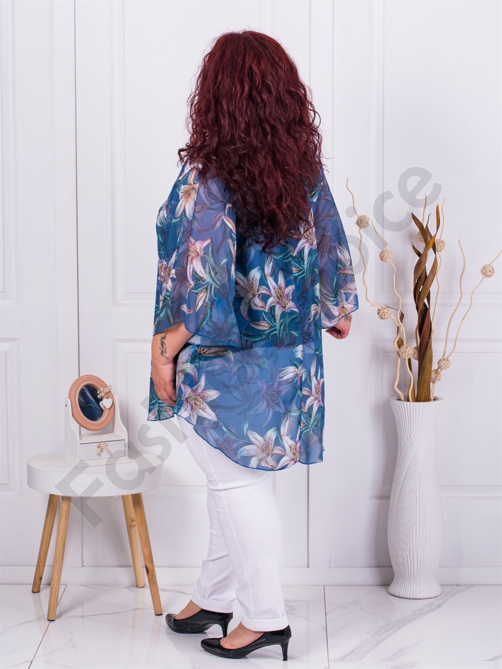 Plus size σιφόν τουνίκ φλοράλ-μπλε-κωδ 23222