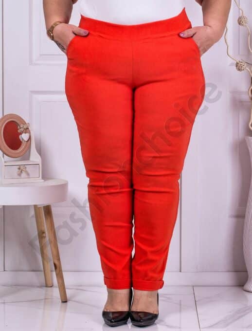 Plus size ψηλόμεσο παντελόνι Push up-πορτοκαλί-κωδ 23219-13