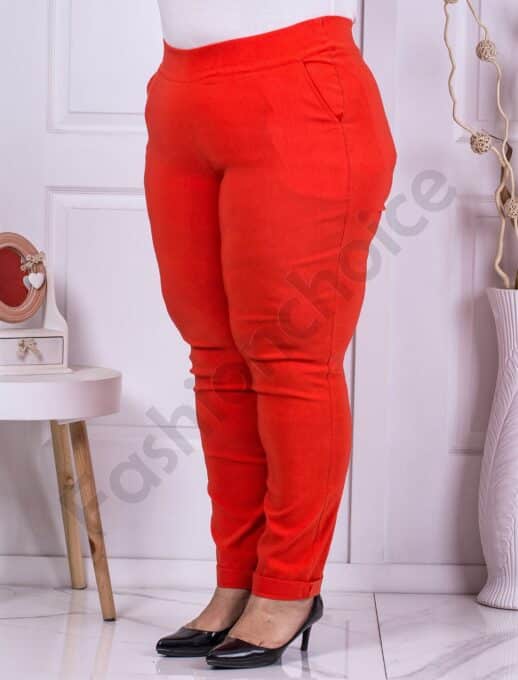 Plus size ψηλόμεσο παντελόνι Push up-πορτοκαλί-κωδ 23219-13