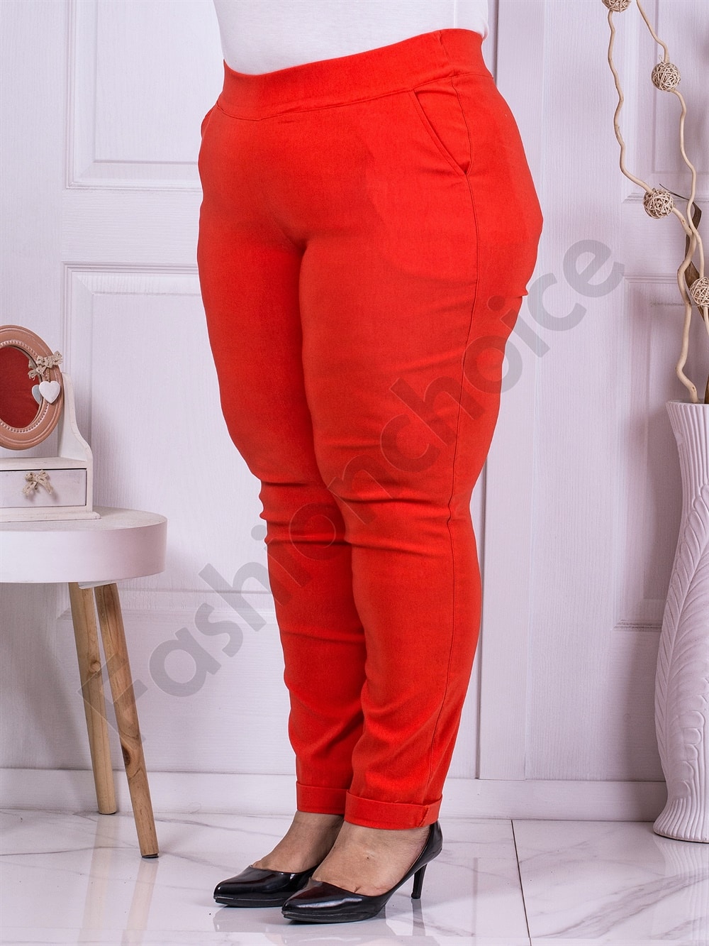 Plus size ψηλόμεσο παντελόνι Push up-πορτοκαλί-κωδ 23219-13