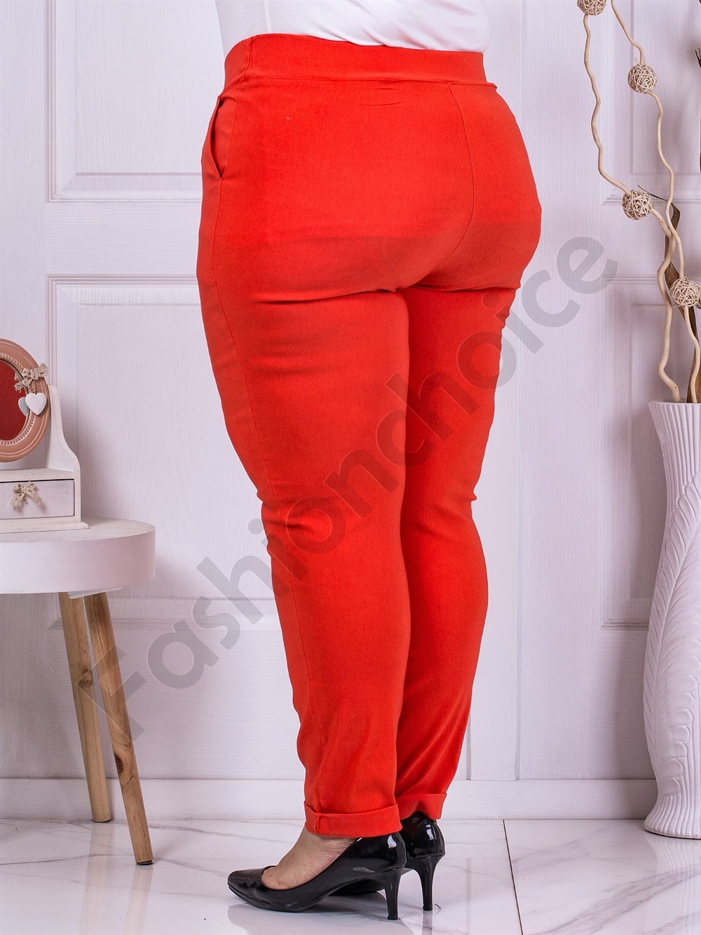Plus size ψηλόμεσο παντελόνι Push up-πορτοκαλί-κωδ 23219-13