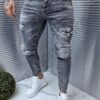 Ανδρικό ξεβαμμένο τζιν Skinny Fit με σκισίματα-γκρι-κωδ 70058