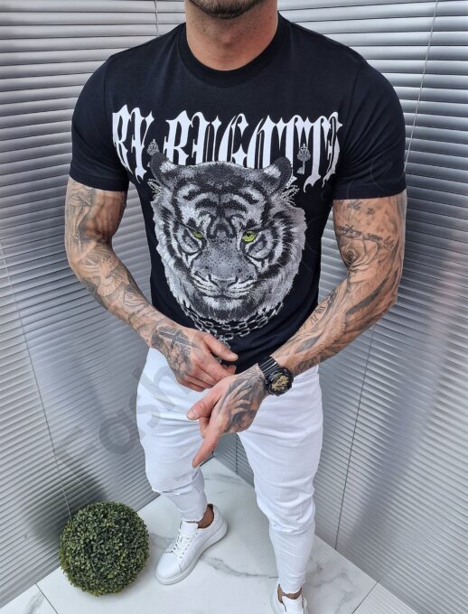 Ανδρικό T-shirt με τύπωμα τίγρη-μαύρο-κωδ 1270-2