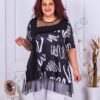 Plus size τουνίκ με ασπρόμαυρο σχέδιο και τούλι-κωδ 1358-3