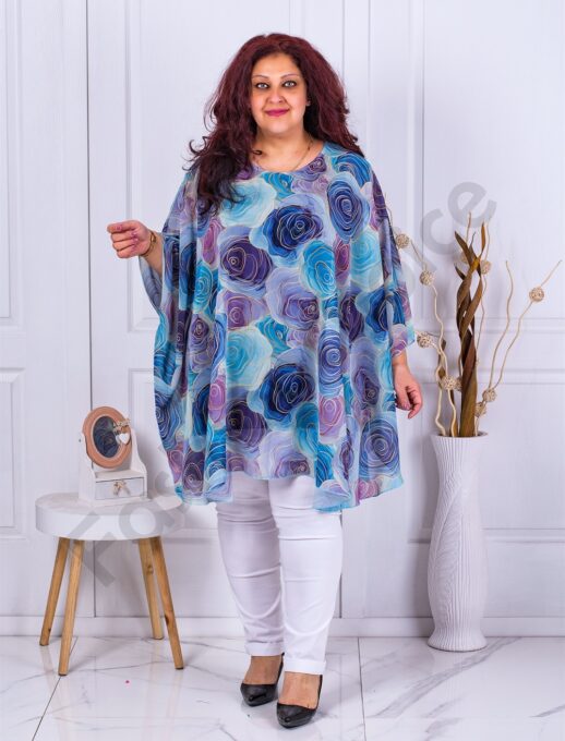 Plus size σιφόν πόντσο με τριαντάφυλλα-κωδ 235021-6