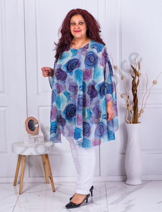 Plus size σιφόν πόντσο με τριαντάφυλλα-κωδ 235021-6