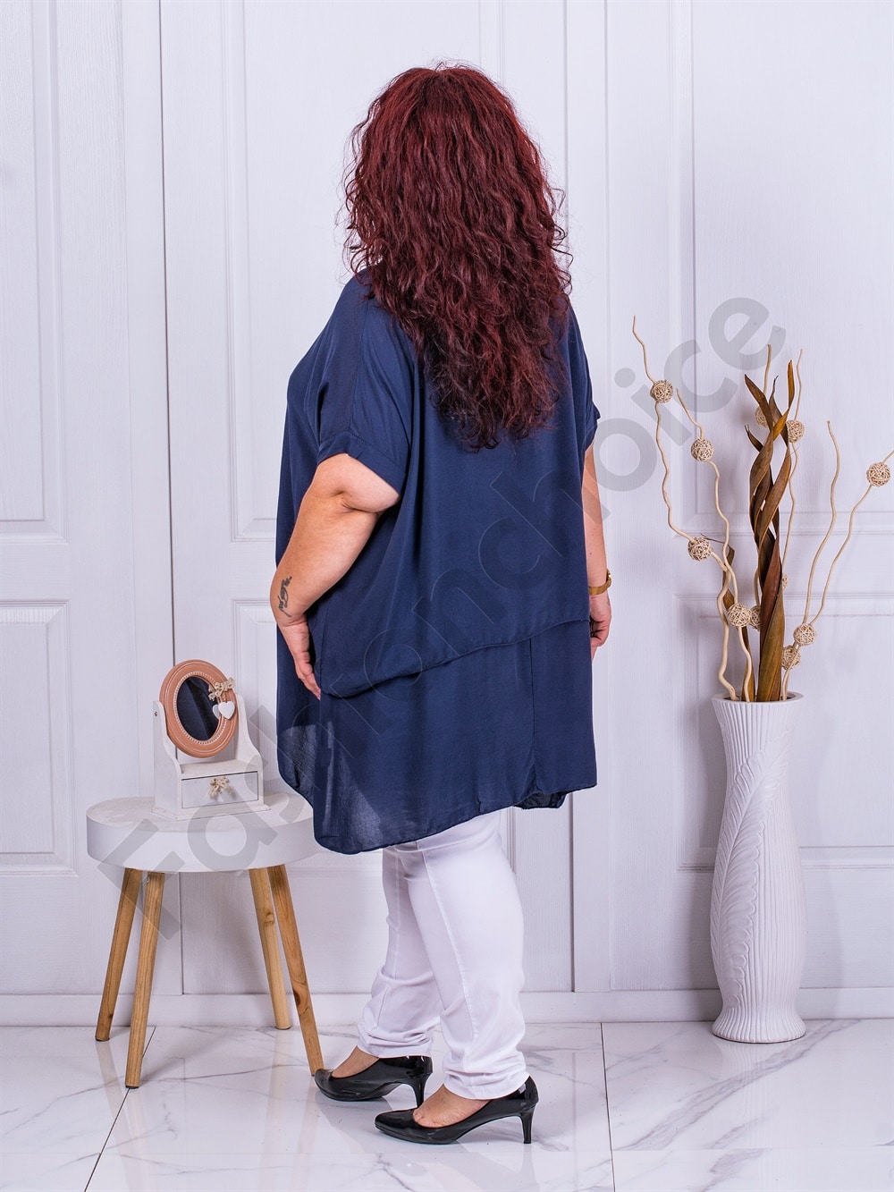 Plus size τουνίκ άνετη γραμμή με δώρο κολιέ-σκούρο μπλε-κωδ 21331-2 - Image 3