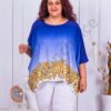 Plus size τζιν τουνίκ με χρυσά λουλούδια-μπλε ρουά-κωδ 3539-3