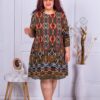 Plus size πλισέ φόρεμα με έθνικ σχέδιο-χακί-κωδ 8052-4