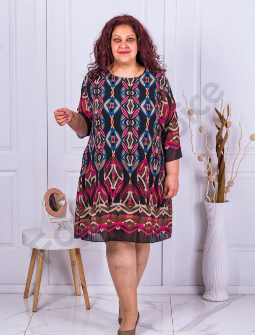 Plus size πλισέ φόρεμα με έθνικ σχέδιο-μαύρο-κωδ 8052-9