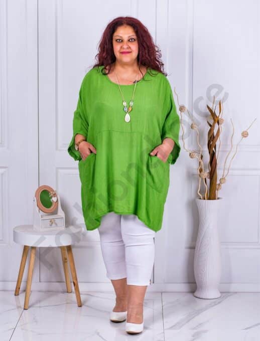 Plus size τουνίκ πόντσο με δώρο κολιέ-πράσινο-κωδ 9181-6
