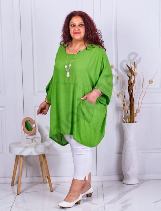 Plus size τουνίκ πόντσο με δώρο κολιέ-πράσινο-κωδ 9181-6