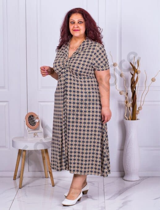 Plus size φόρεμα με μοτίβα και V λαιμόκοψη-κωδ 63751-2