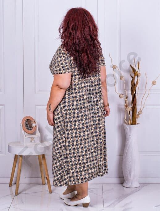 Plus size φόρεμα με μοτίβα και V λαιμόκοψη-κωδ 63751-2
