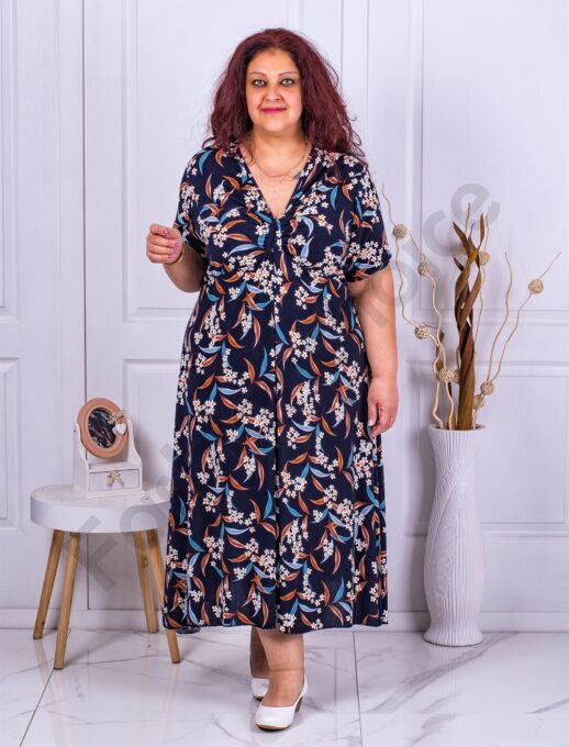 Plus size φλοράλ φόρεμα με V λαιμόκοψη-κωδ 63751