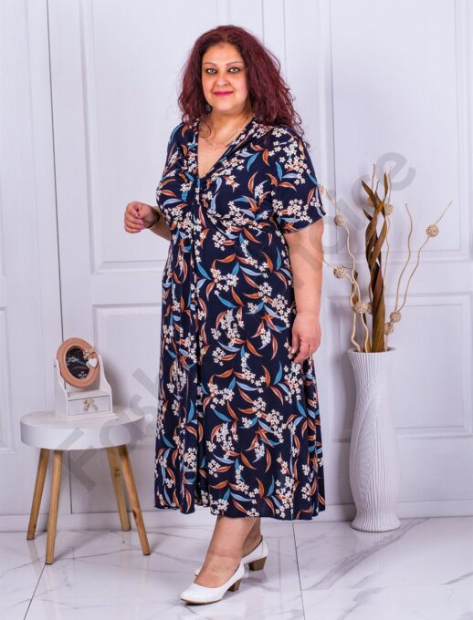 Plus size φλοράλ φόρεμα με V λαιμόκοψη-κωδ 63751