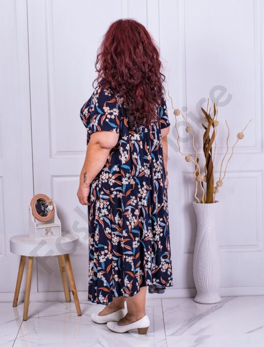 Plus size φλοράλ φόρεμα με V λαιμόκοψη-κωδ 63751