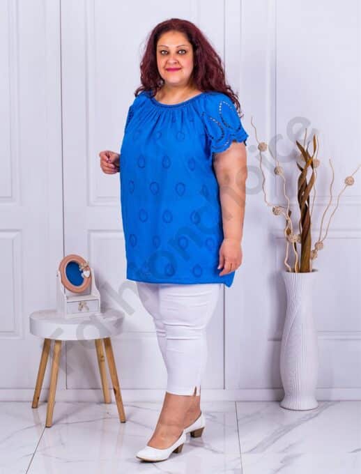 Plus size τουνίκ με αγγλικό κέντημα-μπλε ρουά-κωδ 9221-8