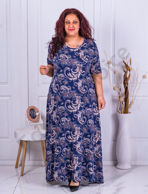 Plus size φόρεμα με φλοράλ σχέδιο-μπλε-κωδ 23221-6
