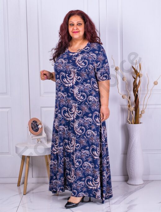 Plus size φόρεμα με φλοράλ σχέδιο-μπλε-κωδ 23221-6