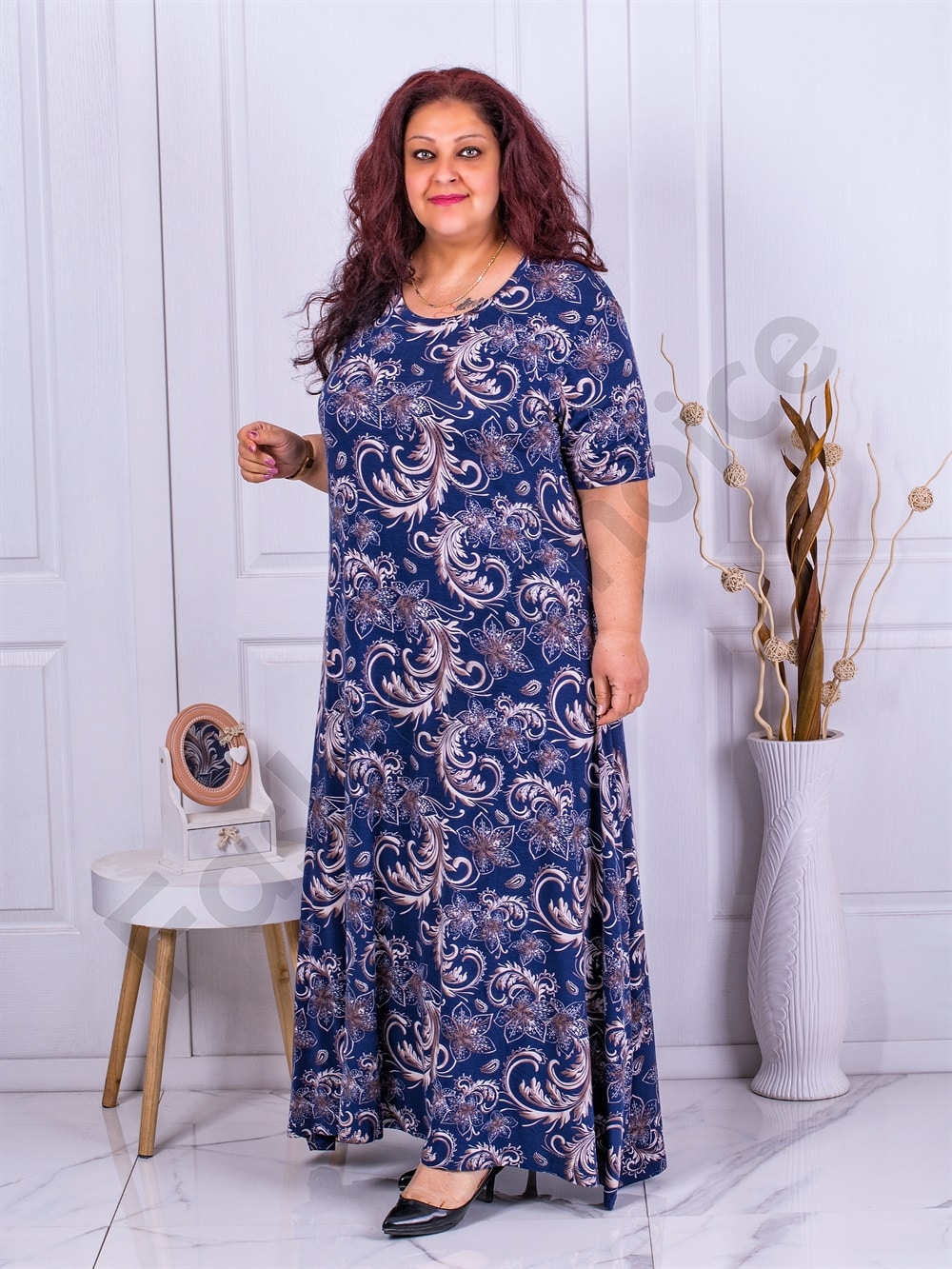 Plus size φόρεμα με φλοράλ σχέδιο-μπλε-κωδ 23221-6