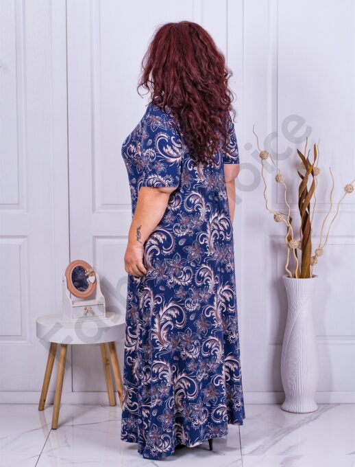 Plus size φόρεμα με φλοράλ σχέδιο-μπλε-κωδ 23221-6