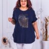 Plus size μπλούζα με τούλι στους ώμους-σκούρο μπλε-κωδ 7366-5
