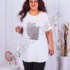 Plus size μπλούζα με τούλι στους ώμους-λευκό-κωδ 7366-4