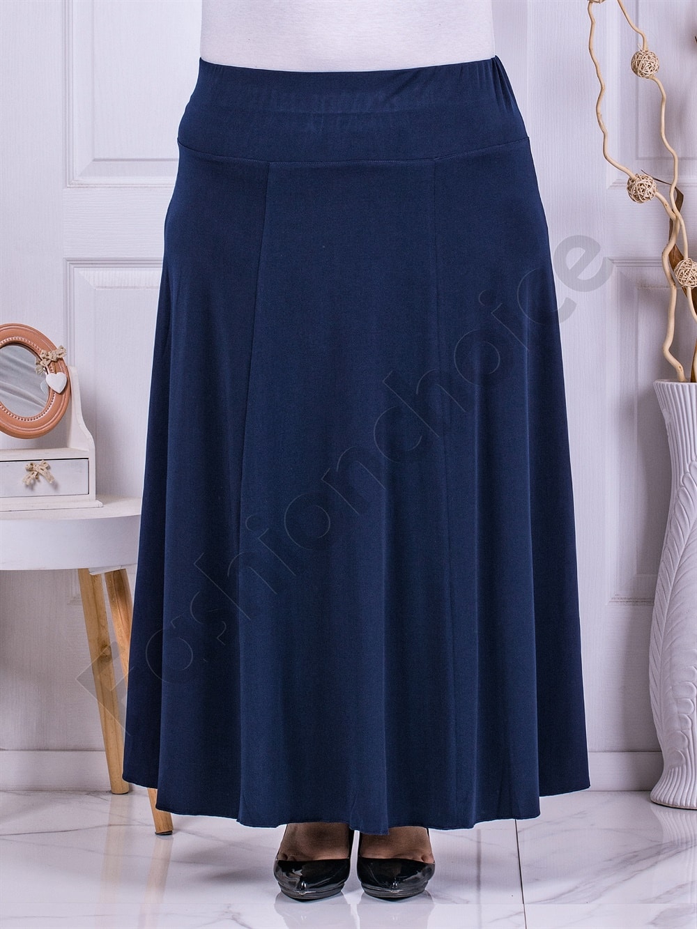 Plus size μονόχρωμη κλος φούστα-μπλε-κωδ 23224-2