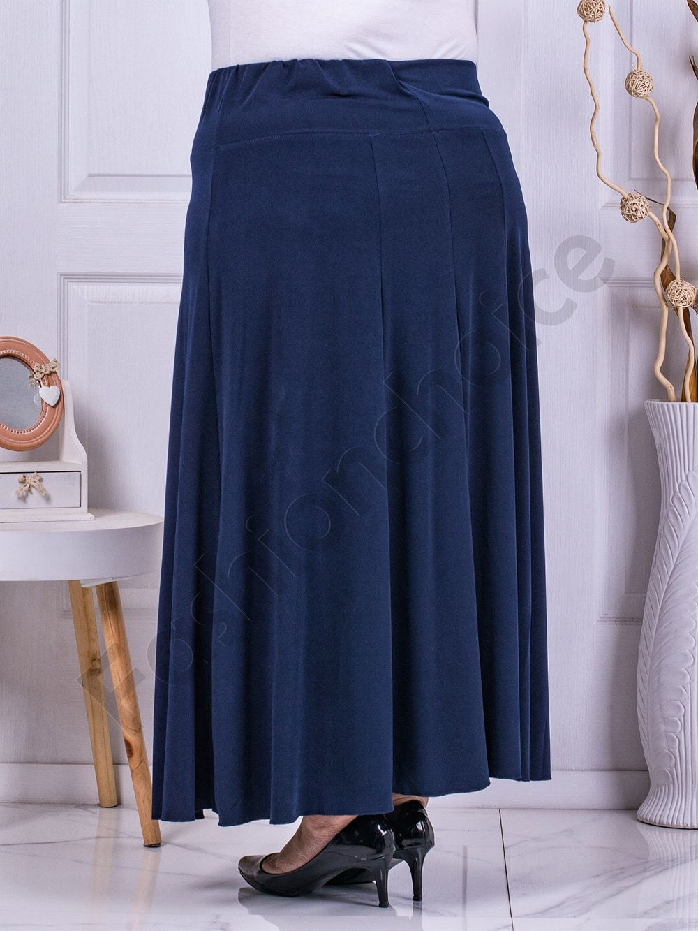 Plus size μονόχρωμη κλος φούστα-μπλε-κωδ 23224-2