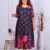 Plus size φόρεμα με ροζ λουλούδια-κωδ 23824-7