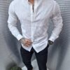 Ανδρικό λινό πουκάμισο με μάο γιακά-λευκό-κωδ 5202