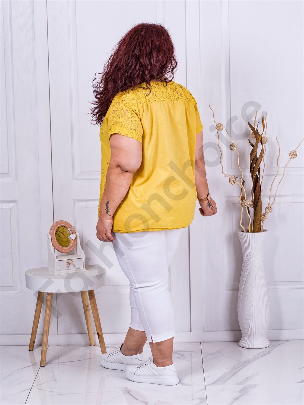 Plus size μπλούζα με τρυπητό κέντημα-μουσταρδί-κωδ 9151-6 - Image 3