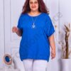 Plus size τουνίκ με τρυπητό κέντημα και κολιέ-μπλε ρουά-κωδ 21233-4