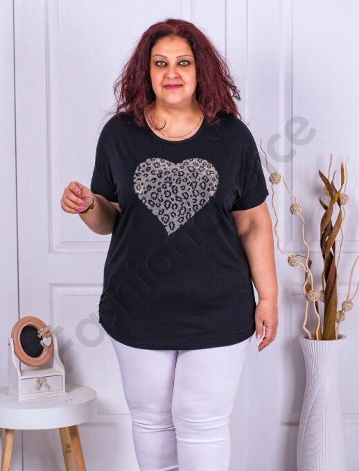 Plus size μπλούζα με απλικέ καρδιά-μαύρο-κωδ 9826
