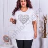 Plus size μπλούζα με απλικέ καρδιά-λευκό-κωδ 9826-1