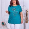 Plus size μπλούζα με απλικέ τριαντάφυλλο-πετρόλ-κωδ 6206-4