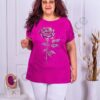 Plus size μπλούζα με απλικέ τριαντάφυλλο-φουξία-κωδ 6206-3