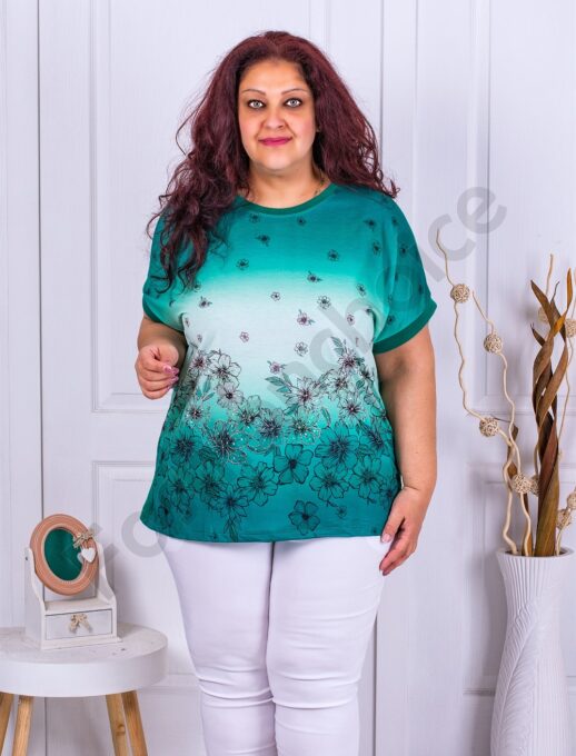 Plus size κοντομάνικη φλοράλ μπλούζα-πράσινο-κωδ 2678-5