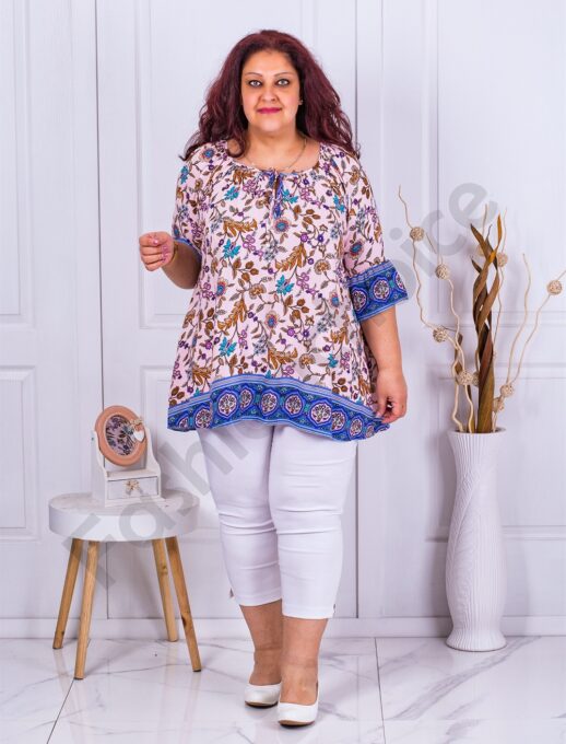Plus size τουνίκ με Boho μοτίβο-ροζ-κωδ 6073-2