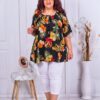 Plus size τουνίκ με τύπωμα λουλούδια-μαύρο-κωδ 6092