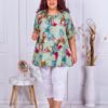 Plus size τουνίκ με τύπωμα λουλούδια-μέντα-κωδ 6092-2