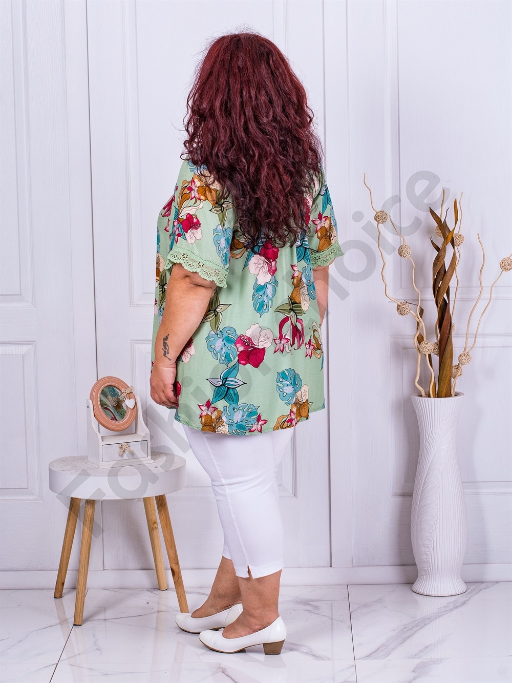 Plus size τουνίκ με τύπωμα λουλούδια-μέντα-κωδ 6092-2 - Image 3