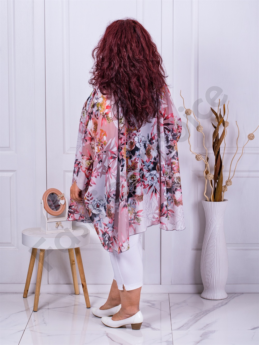 Plus size σιφόν πόντσο φλοράλ-ροζ-κωδ 235021-12 - Image 3