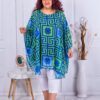 Plus size σιφόν πόντσο με σχέδιο μαίανδρο-μπλε/πράσινο-κωδ 235021-13