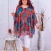 Plus size σιφόν πόντσο πορτοκαλί με μπλε φύλλα-κωδ 235021-11