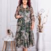 Plus size σιφόν φόρεμα με βολάν και χρυσά μοτίβα-κωδ 74601