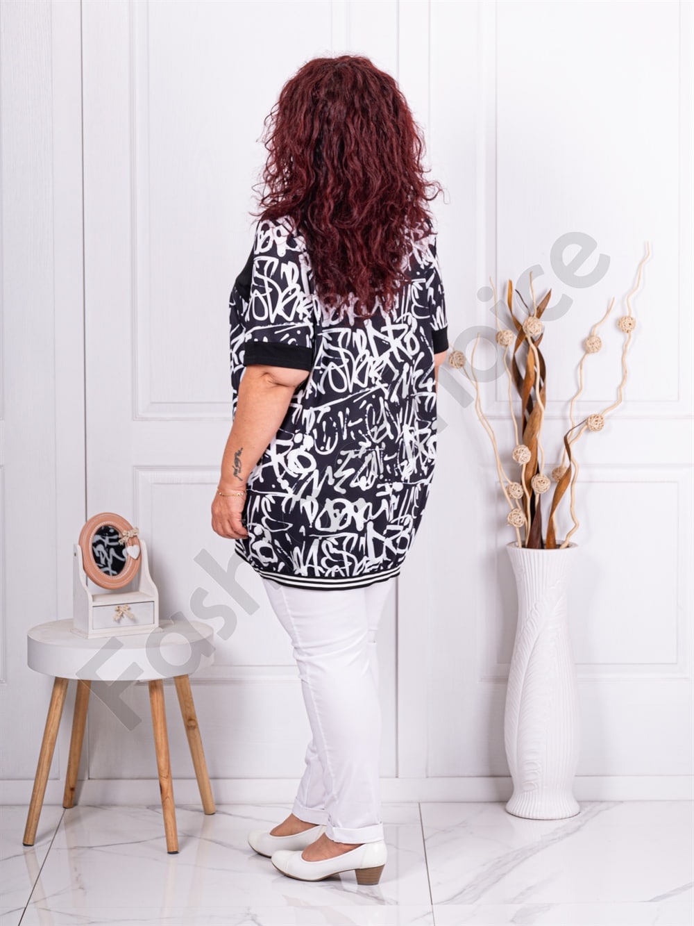 Plus size τουνίκ με ντεσέν γράμματα-λευκό-κωδ 1363-1